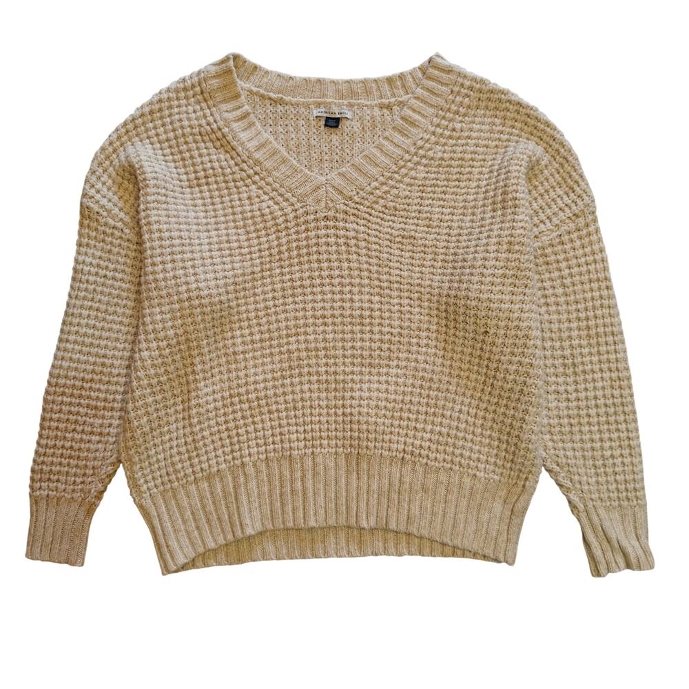 American Eagle Cream Chunky Knit V-Neck Sweater Size M Cozy